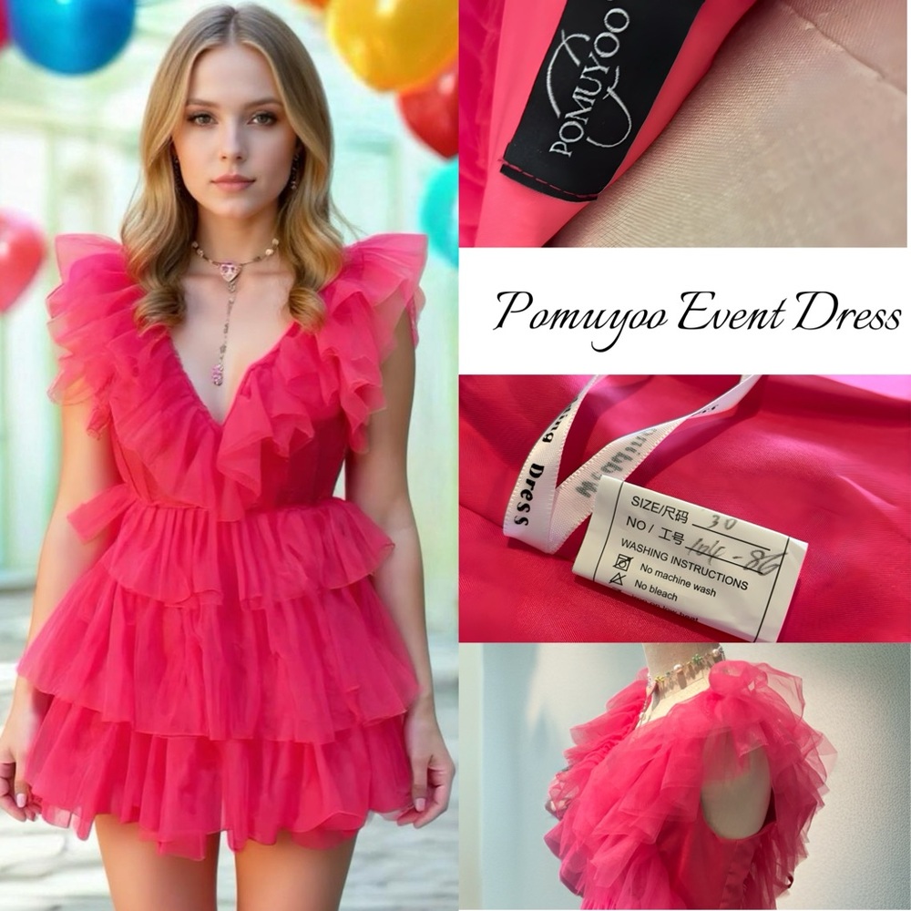 Pink Flutter Sleeve Babydoll Prom Dress
